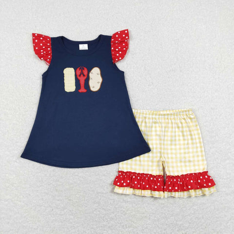 GSSO0452 baby girl clothes toddler crawfish outfit embroidery girl summer outfits