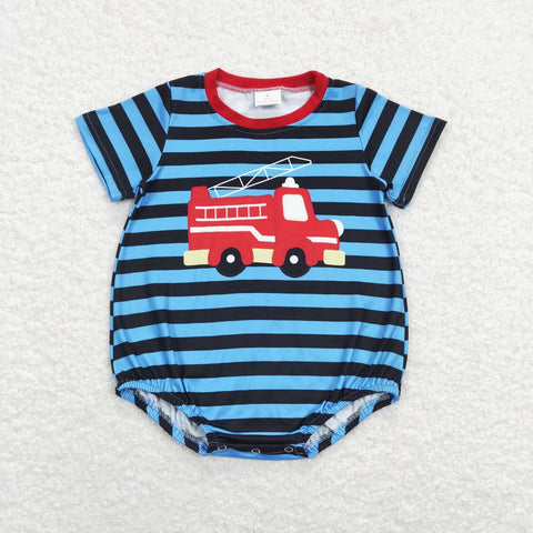 SR0836 baby boy clothes print pattern boy summer clothes toddler summer bubble boy fire truck summer romper