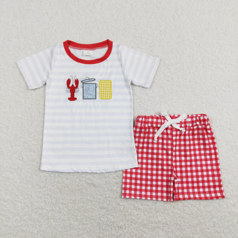 BSSO0419 baby boy clothes embroidery crawfish clothes boy crawfish outfit  toddler summer shorts set