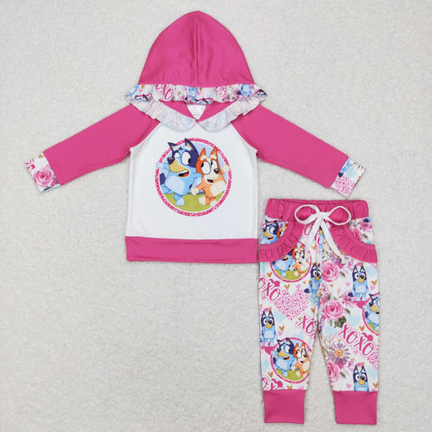 GLP0985 toddler girl clothes cartoon hoodies hot pink girl winter outfit