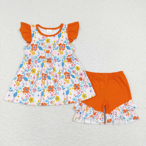 GSSO0510 baby girl clothes floral flower girl summer outfits toddler summer shorts set