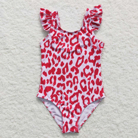 S0155 baby girl clothes pink leopard girl swimsuit swimwear 1