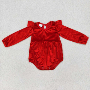 LR0713 baby girl clothes red velvet christmas bubble romper