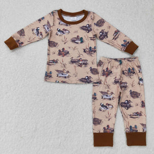 BLP0336 toddler boy clothes mallard duck hunting country boy winter pajamas set