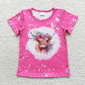 GT0212 baby girl clothes pink cow girl summer tshirt