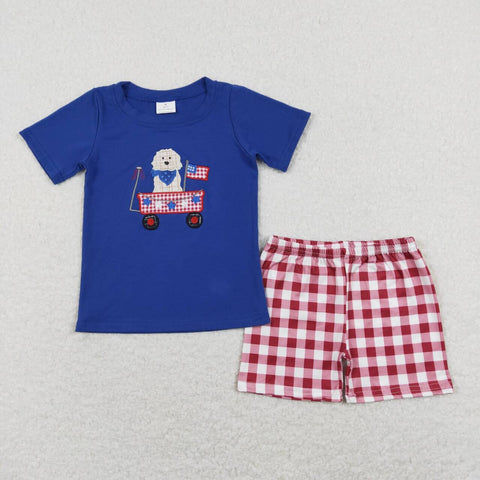 BSSO0423 baby boy clothes toddler 4th of July outfit dog embroidery summer outfits boy patriotic clothes
