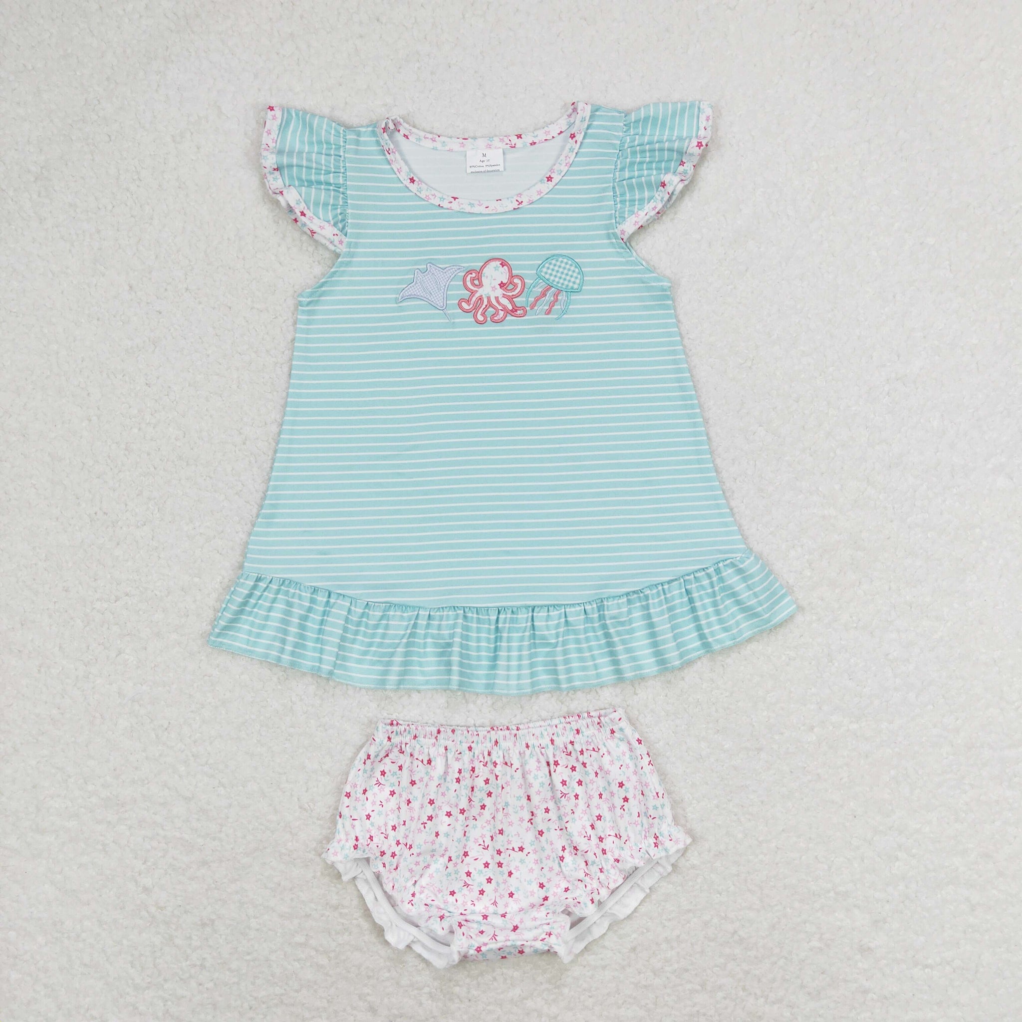 GBO0316 RTS baby girl clothes octopus sea animals girl summer bummies sets£¨embroidery£©