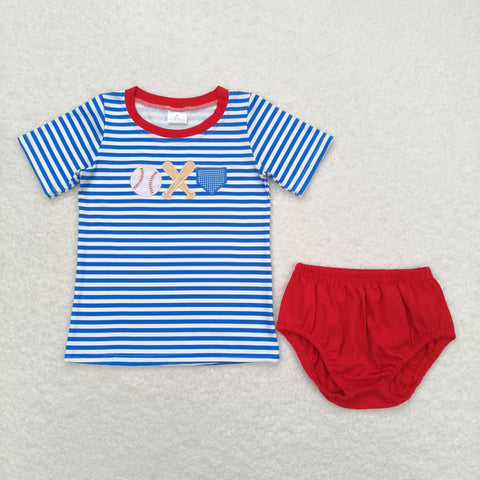 GBO0355 RTS baby boy clothes embroidery baseball boy summer bummies sets
