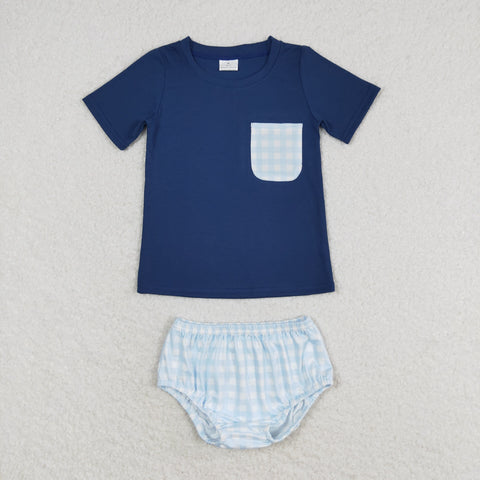 GBO0399 baby boy clothes navy pocket boy summer bummies set