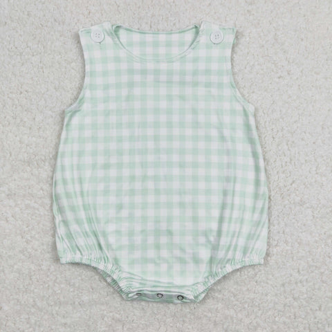 SR0892 baby boy clothes green plaid sleeveless boy summer bubble romper