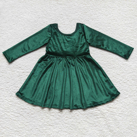 GLD0336 kids clothes girls green velvet girl christmas dress