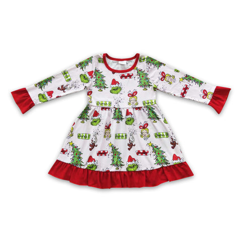GLD0235 baby girl clothes tree cartoon girl christmas dress