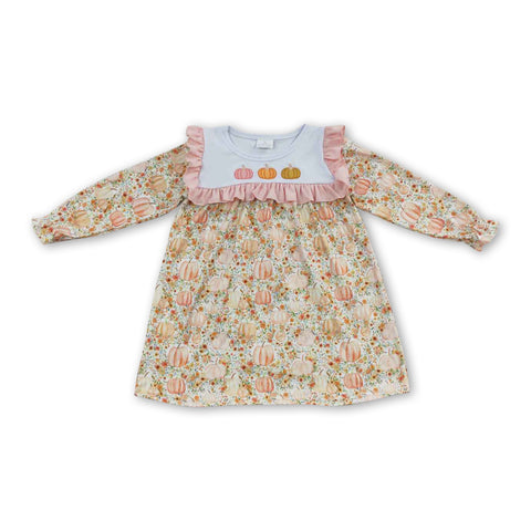 GLD0238 baby girl clothes embroidery pumpkin girl halloween dress