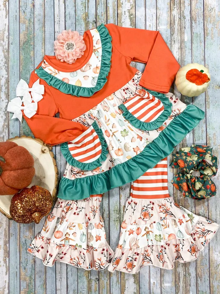 GLP0743 toddler girl clothes girl halloween outfit fox girl fall bell bottom outfit