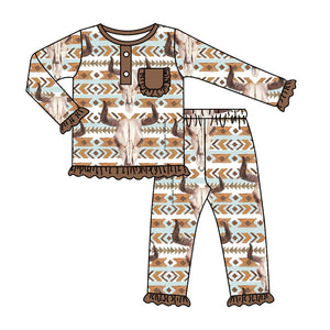 GLP0758 pre-order toddler girl clothes cow girl winter pajamas set