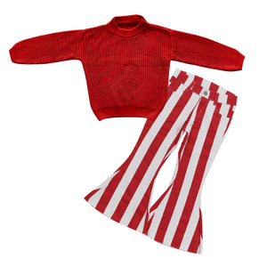 GLP0828 baby girl clothes red knit sweater top+jeans girl christmas outfit