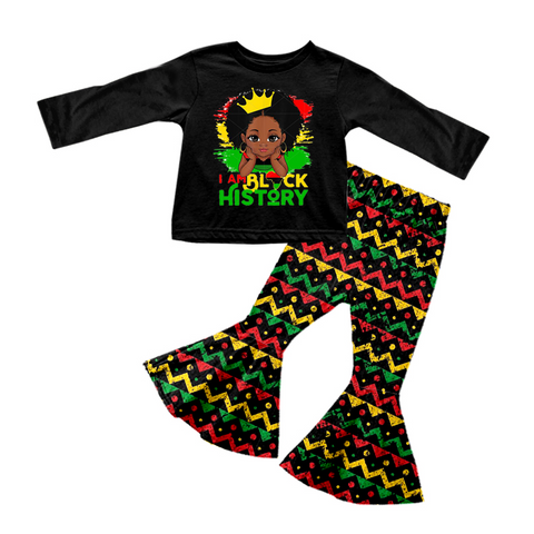 GLP0855 pre-order toddler girl clothes black history girl bell bottom outfit