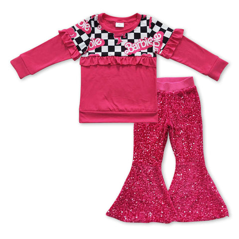 GLP0922 toddler girl clothes hot pink girl winter outfit