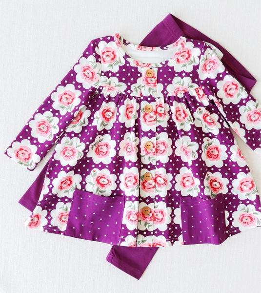 GLP0928 toddler girl clothes purple floral pocket outfit girl winter outfit 1