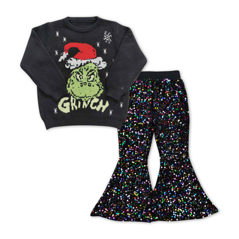 GLP1086 baby girl clothes knit sweater top+jeans girl christmas outfit