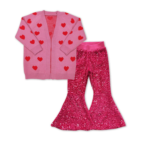 GLP1087 baby girl clothes knit sweater coat+jeans girl valentines outfit