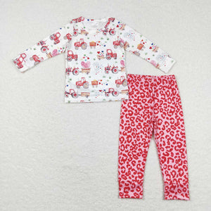 GLP1116 baby girl clothes farm heart tractor girl valentines day outfit pink leopard set