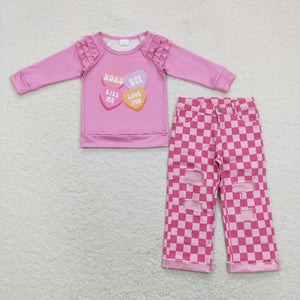 GLP1166 baby girl clothes heart girl valentines day clothing set jeans set