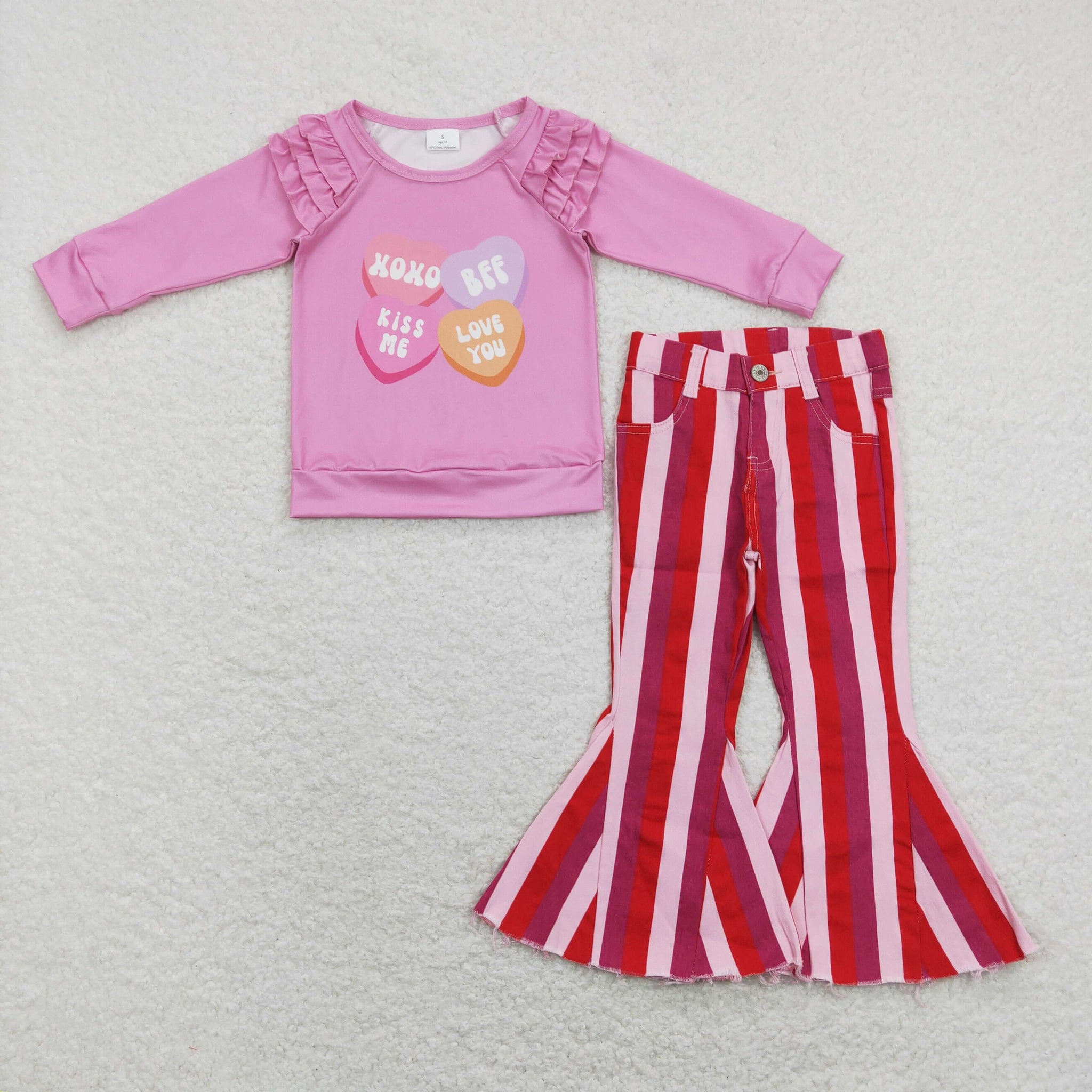 GLP1168 baby girl clothes heart girl valentines day clothing set jeans set