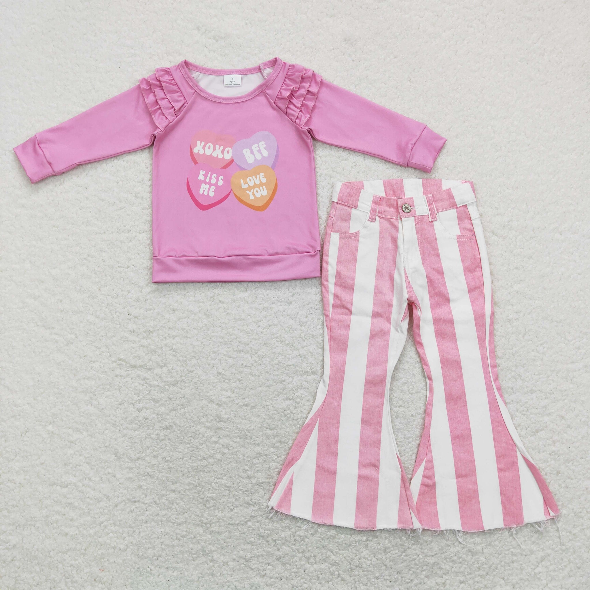GLP1169 baby girl clothes heart girl valentines day clothing set jeans set