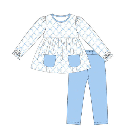 GLP1383 pre-order  toddler girl clothes blue bow girl winter set-2024.7.8