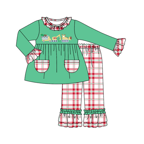 GLP1386 pre-order  toddler girl clothes excavator girl christmas winter set-2024.7.8
