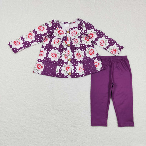 GLP0928 toddler girl clothes purple floral pocket outfit girl winter outfit 1