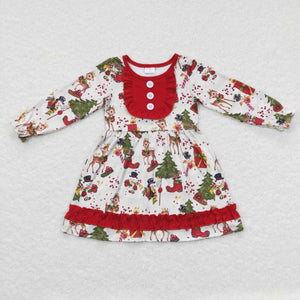 GLD0292 baby girl clothes deer tree girl christmas dress girl winter dress