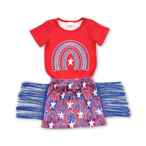 GSD0338 kids clothes girls tassel skirt set girl summer outfit