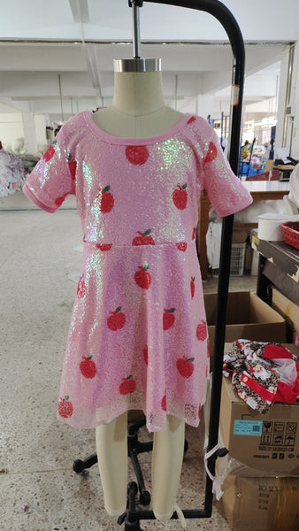 GSD0437 toddler girl clothes strawberry sequin girl summer dress