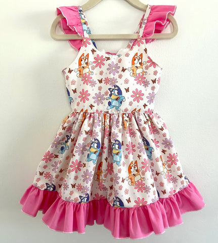 GSD0865 baby girl clothes cartoon dog pink girl summer dress toddler twirl dress