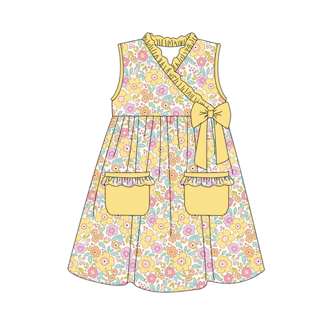 GSD1216 pre-order baby girl clothes yellow floral toddler girl summer dress