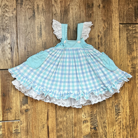 GSD1225 pre-order baby girl clothes blue gingham toddler girl summer dress