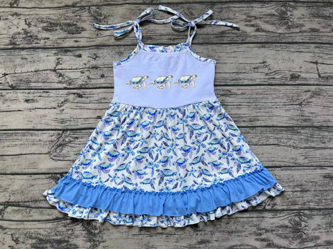 GSD1233 pre-order baby girl clothes sea turtle toddler girl summer dress （embroidery）