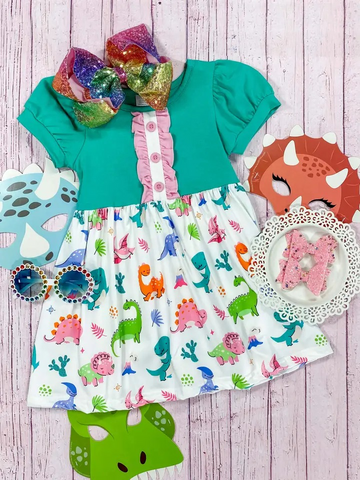 GSD1265 pre-order toddler clothes dinosaur baby girl summer dress