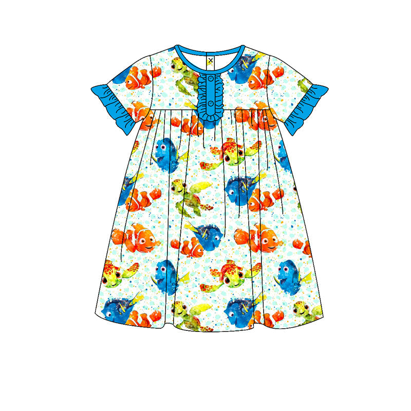 GSD1312 pre-order baby girl clothes cartoon fish toddler girl  summer dress-2024.5.15