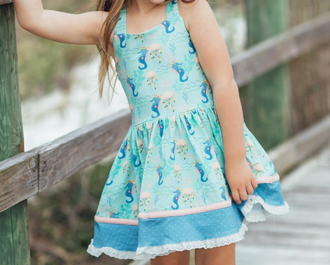 GSD1325 pre-order baby girl clothes seahorse toddler girl summer dress-2024.5.27