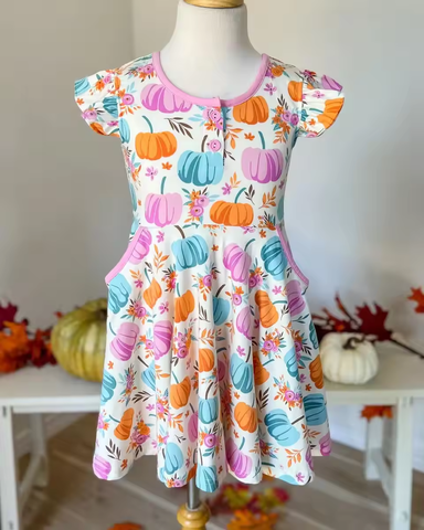 GSD1332 pre-order baby girl clothes pumpkin toddler girl summer dress-2024.5.28