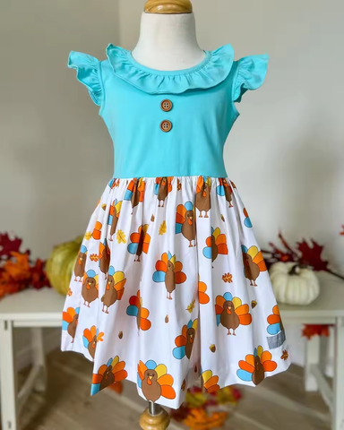GSD1333 pre-order baby girl clothes turkey toddler girl thanksgiving day dress-2024.5.28