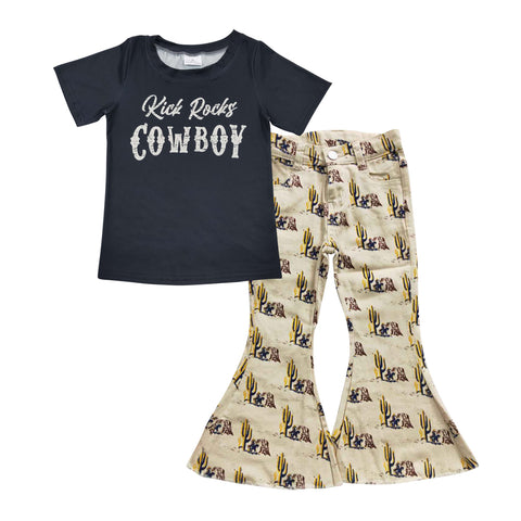 GSPO0736 toddler boy clothes cowboy girl bell bottom outfit
