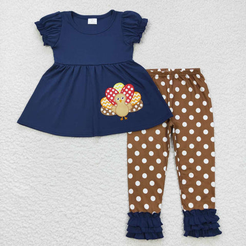 GSPO0823 toddler girl clothes brown gobble hobble turkey girl thanksgiving outfit