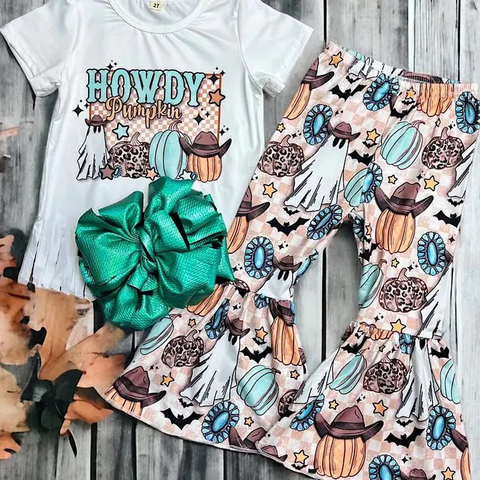 GSPO0803 toddler girl clothes howdy pumpkin gshost fall outfit girl halloween outfit