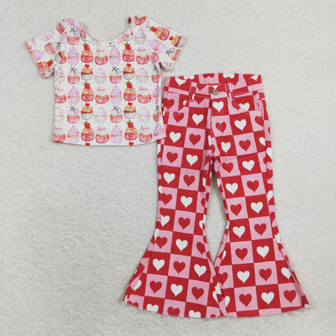 GSPO1362 toddler girl clothes heart girl valentines day outfit heart jeans set