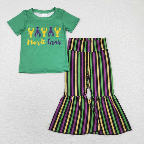 GSPO1391 baby girl clothes girl mardi gras outfit toddler mardi gras clothing set toddler bell bottom set