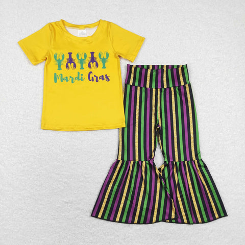GSPO1392 baby girl clothes girl mardi gras outfit toddler mardi gras clothing set toddler bell bottom set